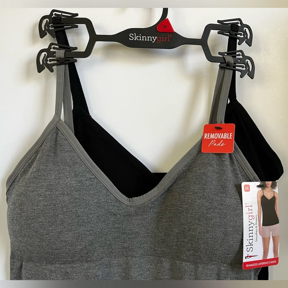 Skinny Girl Stretch Seamless Adjustable Straps Removable Pads Layering Camis 2pc - Picture 2 of 12